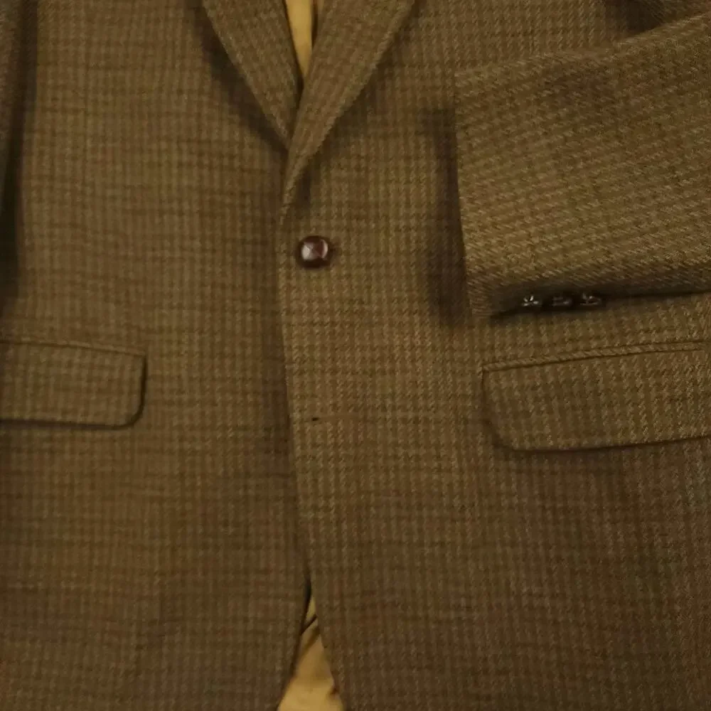 Vtg 80s Ivy Style Micro Houndstooth Mens Tweed Jacket 42L Wool Casual Sport Coat